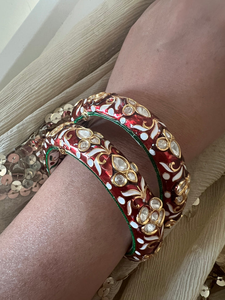 Exquisite Enamelled Kundan Kadas by SHIVKA – Premium Brass & Copper, Perfect for Weddings and Festivals