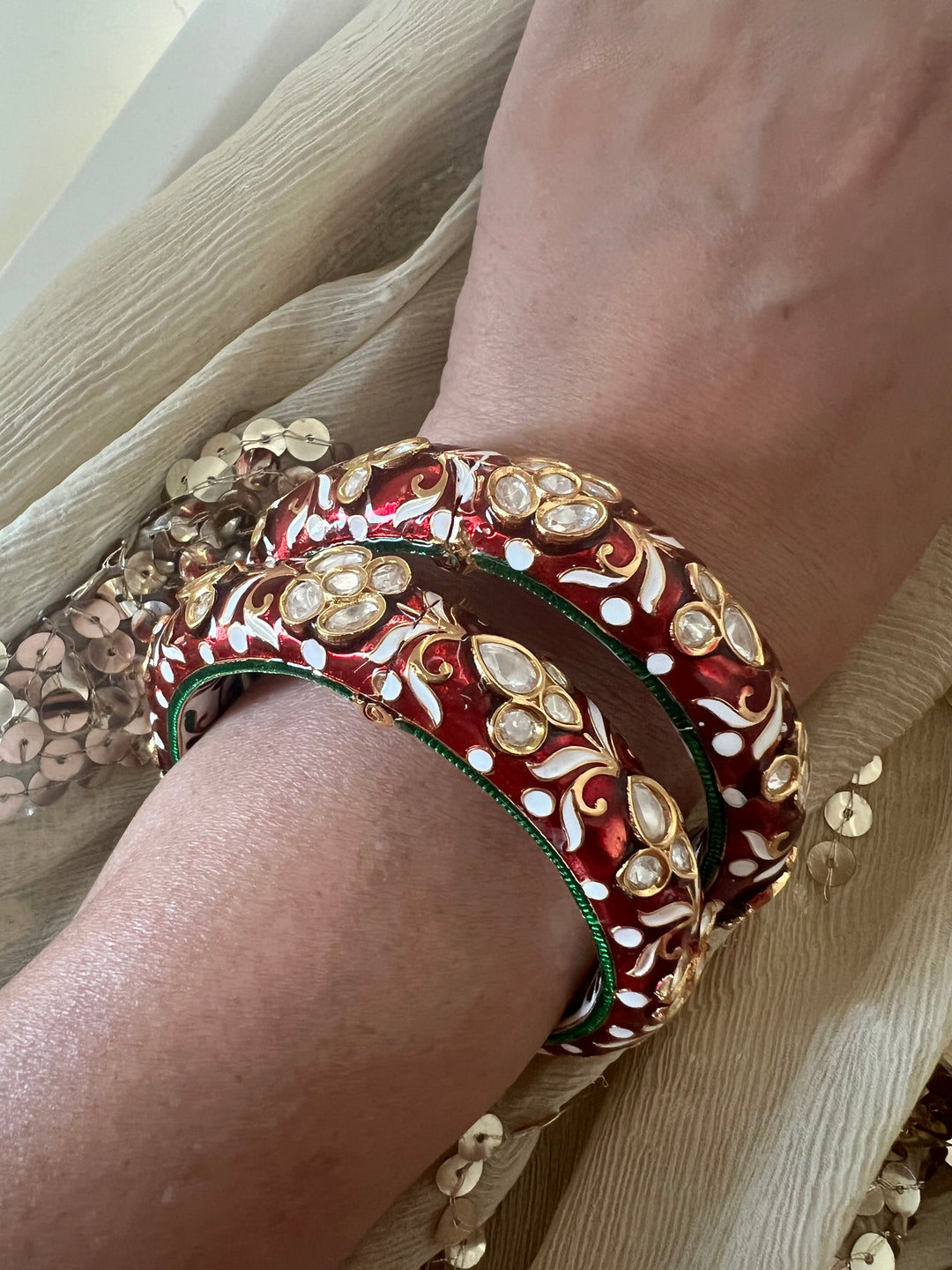 Exquisite Enamelled Kundan Kadas by SHIVKA – Premium Brass & Copper, Perfect for Weddings and Festivals