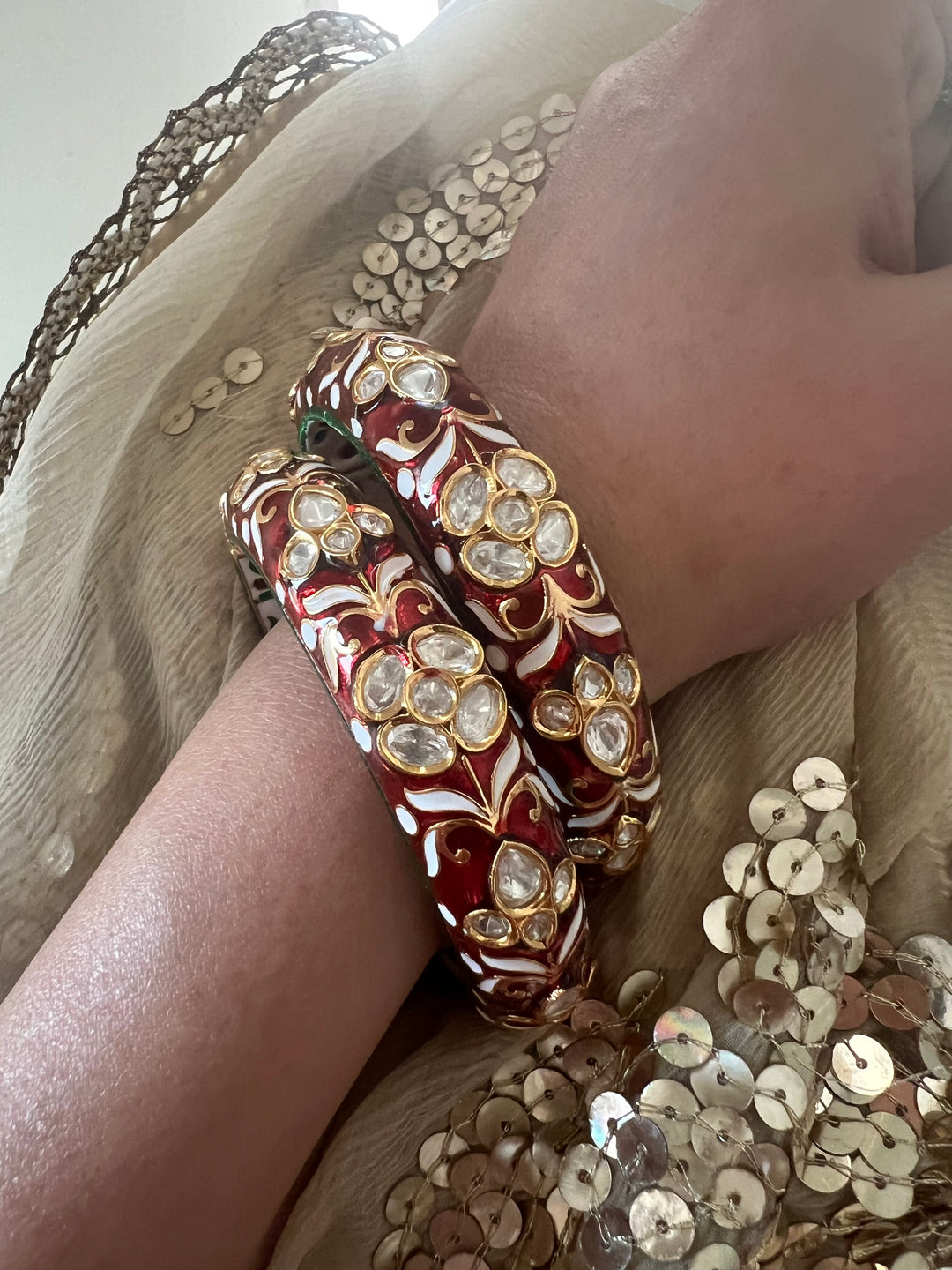 Exquisite Enamelled Kundan Kadas by SHIVKA – Premium Brass & Copper, Perfect for Weddings and Festivals