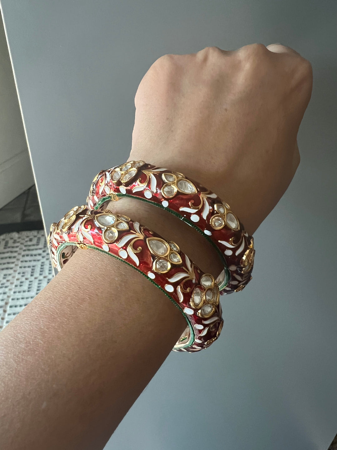 Exquisite Enamelled Kundan Kadas by SHIVKA – Premium Brass & Copper, Perfect for Weddings and Festivals