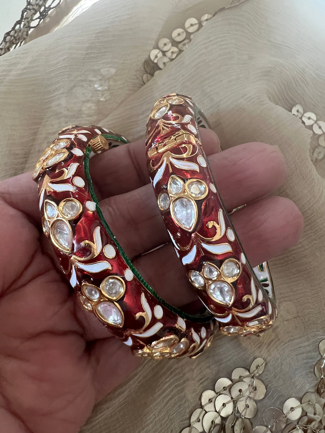 Exquisite Enamelled Kundan Kadas by SHIVKA – Premium Brass & Copper, Perfect for Weddings and Festivals