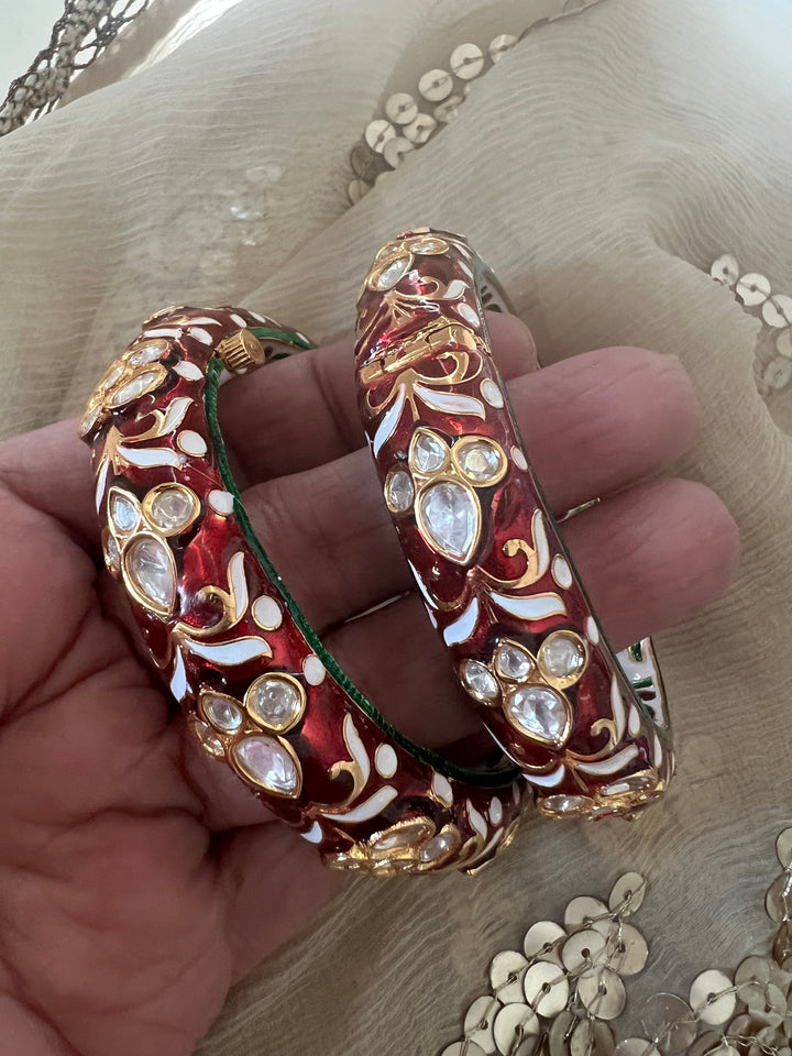 Exquisite Enamelled Kundan Kadas by SHIVKA – Premium Brass & Copper, Perfect for Weddings and Festivals