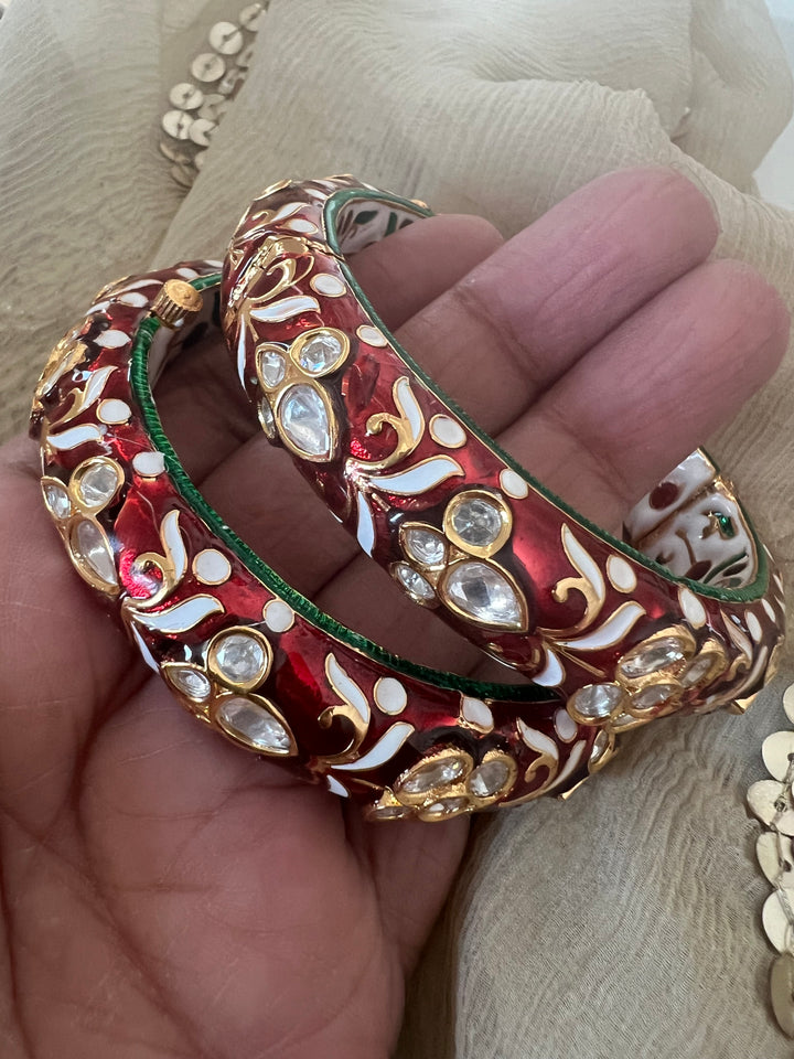 Exquisite Enamelled Kundan Kadas by SHIVKA – Premium Brass & Copper, Perfect for Weddings and Festivals