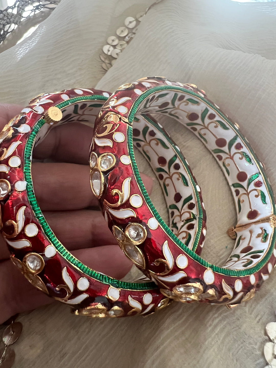 Exquisite Enamelled Kundan Kadas by SHIVKA – Premium Brass & Copper, Perfect for Weddings and Festivals