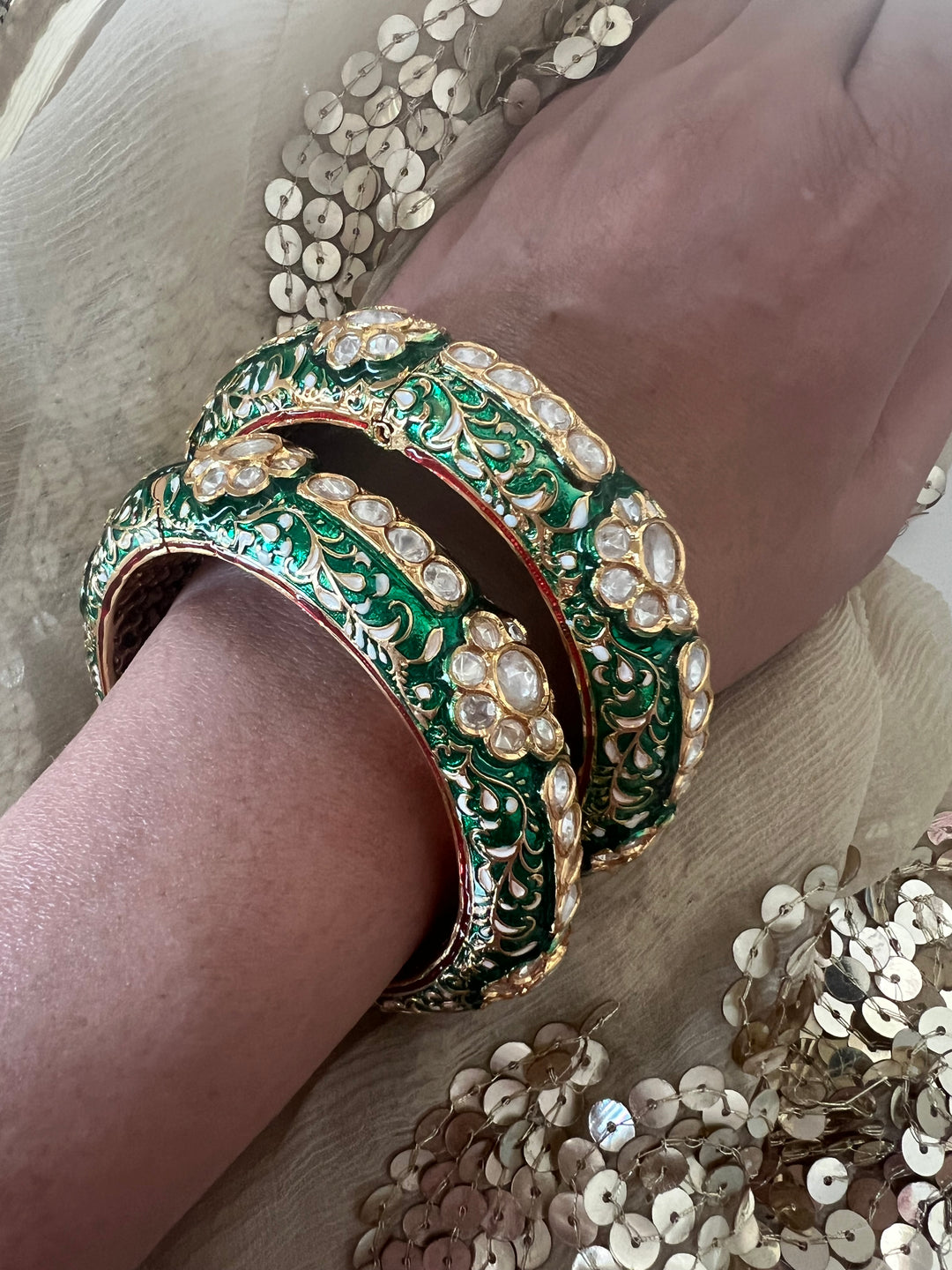 Exquisite Enamelled Kundan Kadas by SHIVKA – Premium Brass & Copper, Perfect for Weddings and Festivals