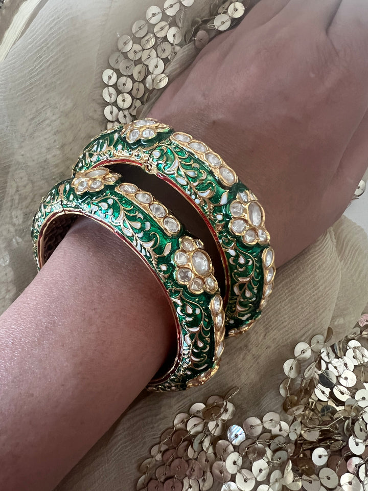 Exquisite Enamelled Kundan Kadas by SHIVKA – Premium Brass & Copper, Perfect for Weddings and Festivals