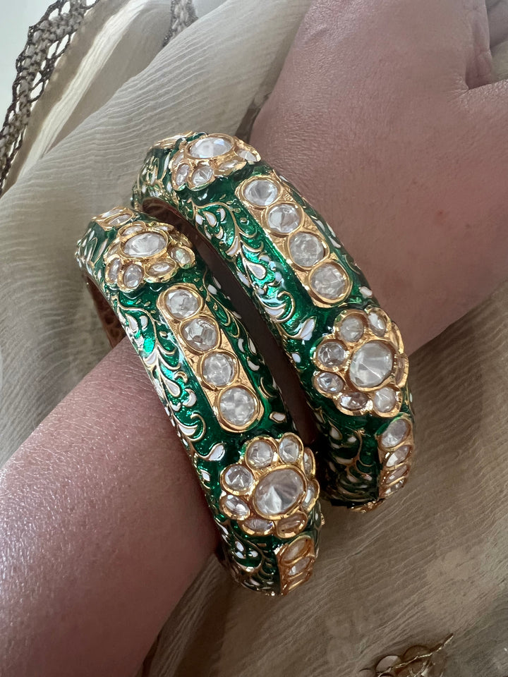 Exquisite Enamelled Kundan Kadas by SHIVKA – Premium Brass & Copper, Perfect for Weddings and Festivals