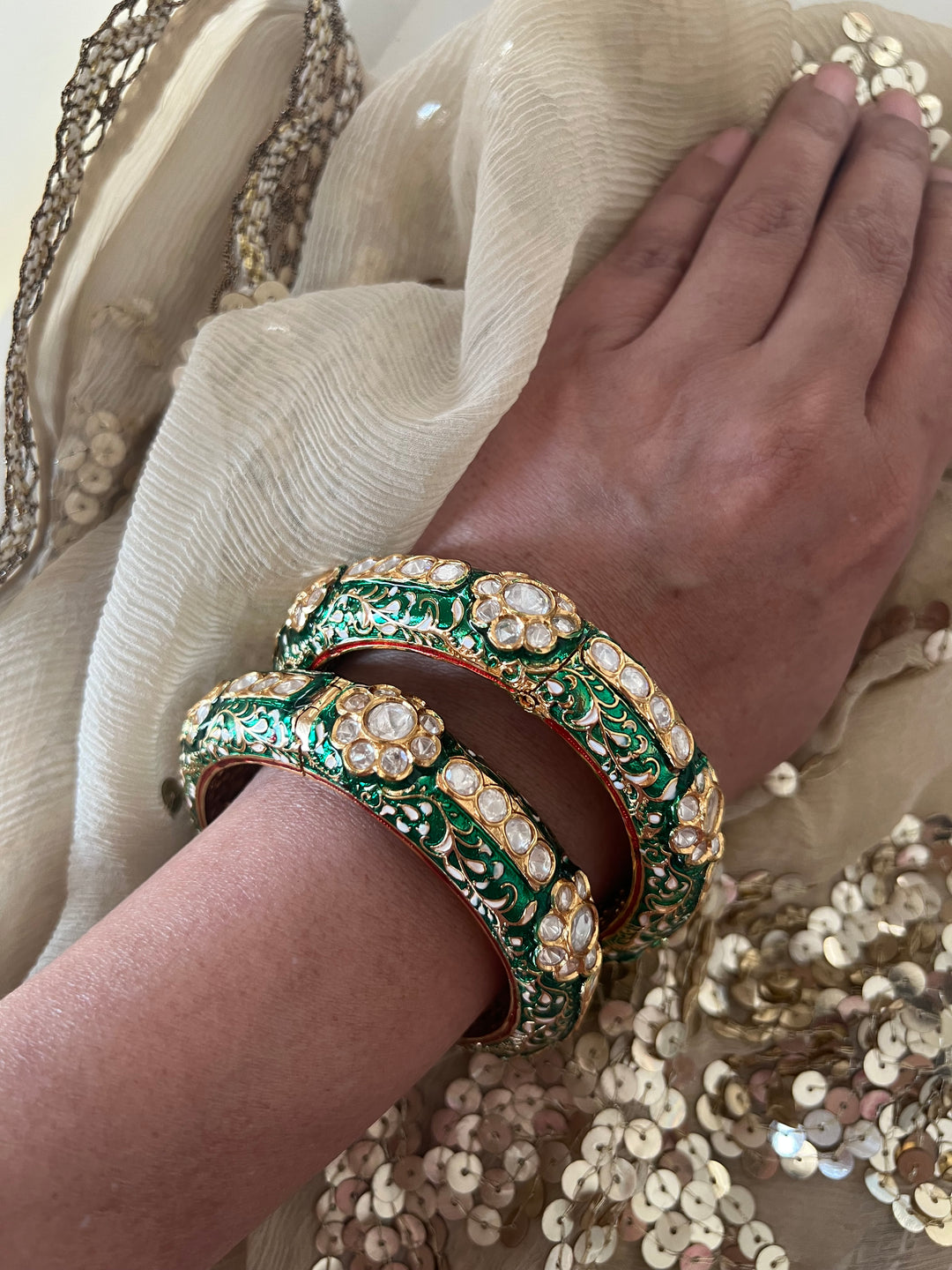 Exquisite Enamelled Kundan Kadas by SHIVKA – Premium Brass & Copper, Perfect for Weddings and Festivals