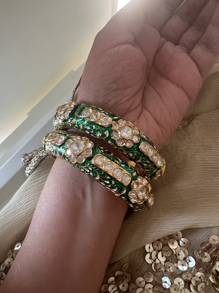 Exquisite Enamelled Kundan Kadas by SHIVKA – Premium Brass & Copper, Perfect for Weddings and Festivals