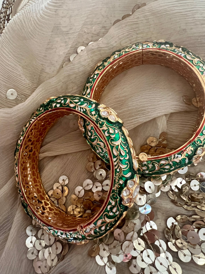 Exquisite Enamelled Kundan Kadas by SHIVKA – Premium Brass & Copper, Perfect for Weddings and Festivals