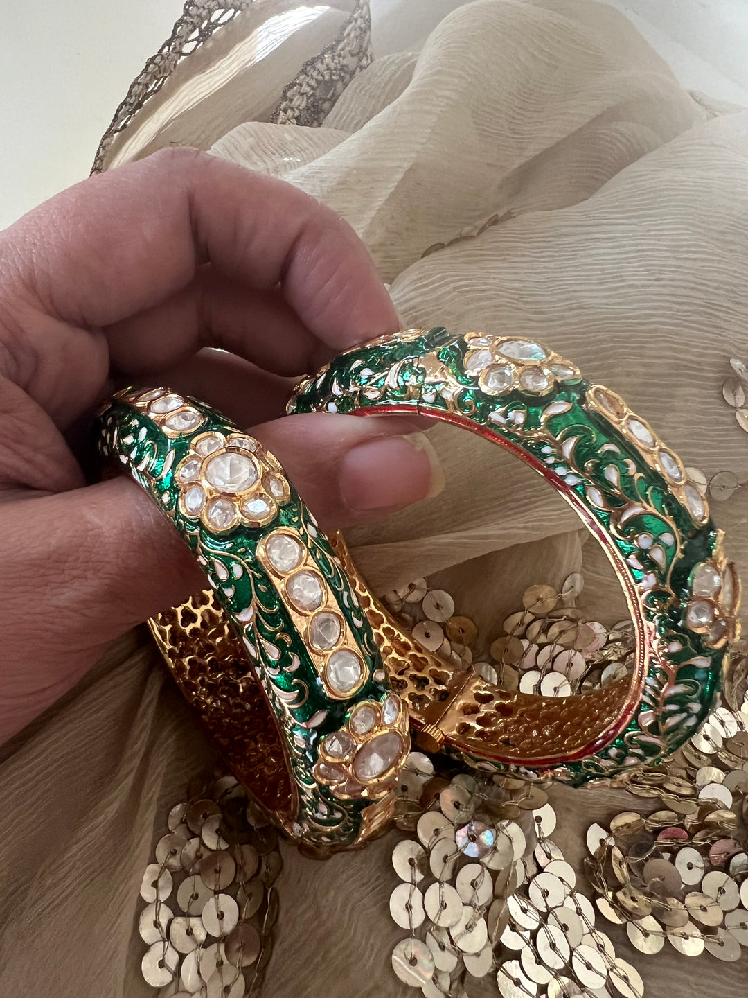 Exquisite Enamelled Kundan Kadas by SHIVKA – Premium Brass & Copper, Perfect for Weddings and Festivals