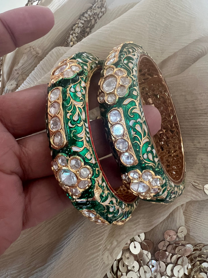 Exquisite Enamelled Kundan Kadas by SHIVKA – Premium Brass & Copper, Perfect for Weddings and Festivals