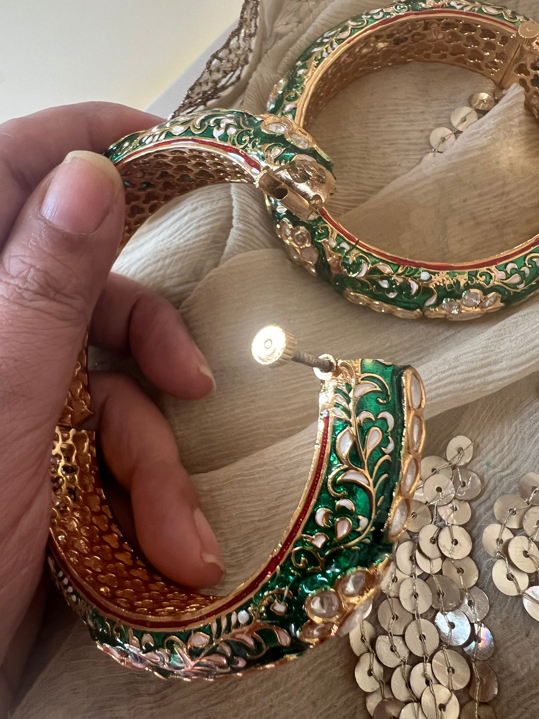 Exquisite Enamelled Kundan Kadas by SHIVKA – Premium Brass & Copper, Perfect for Weddings and Festivals