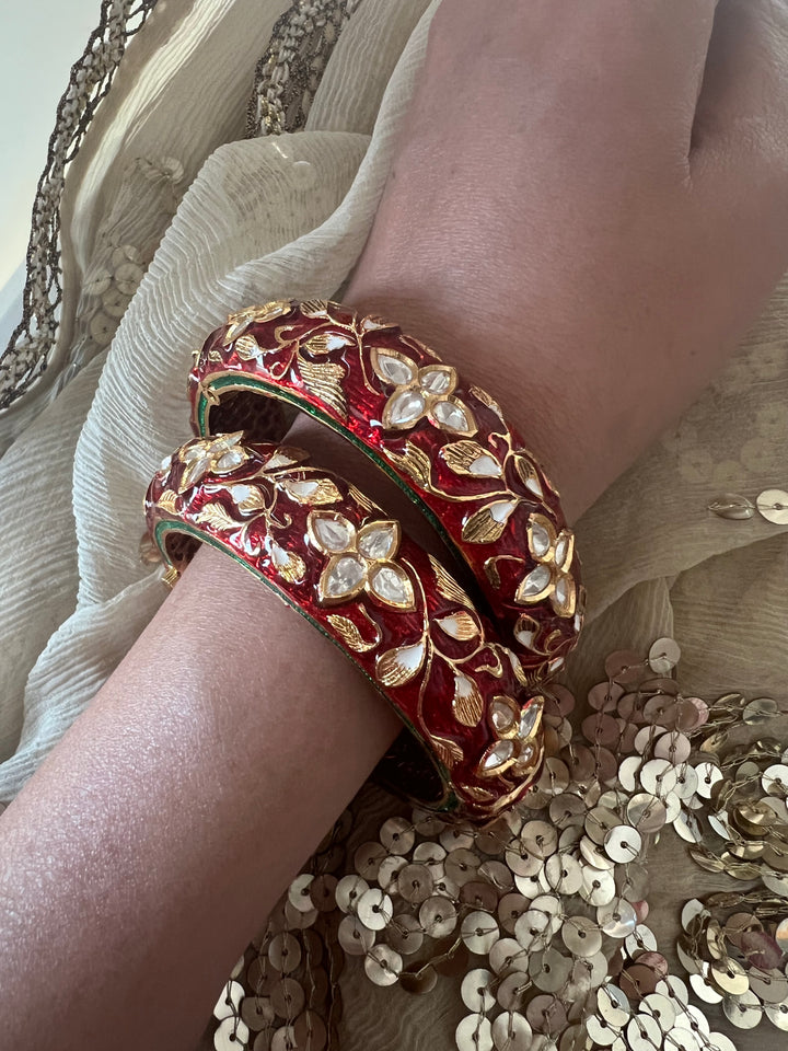 Exquisite Enamelled Kundan Kadas by SHIVKA – Premium Brass & Copper, Perfect for Weddings and Festivals