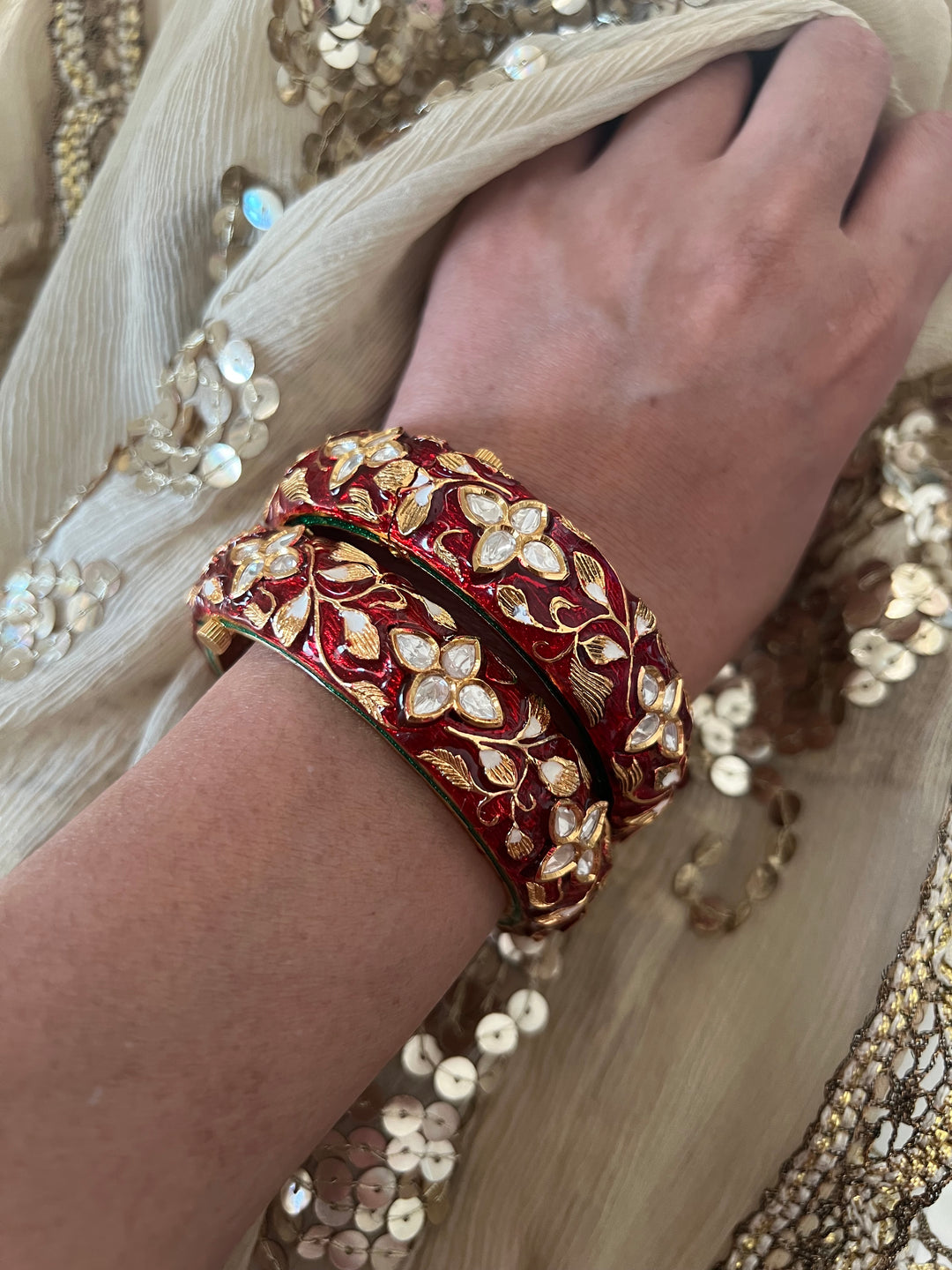 Exquisite Enamelled Kundan Kadas by SHIVKA – Premium Brass & Copper, Perfect for Weddings and Festivals