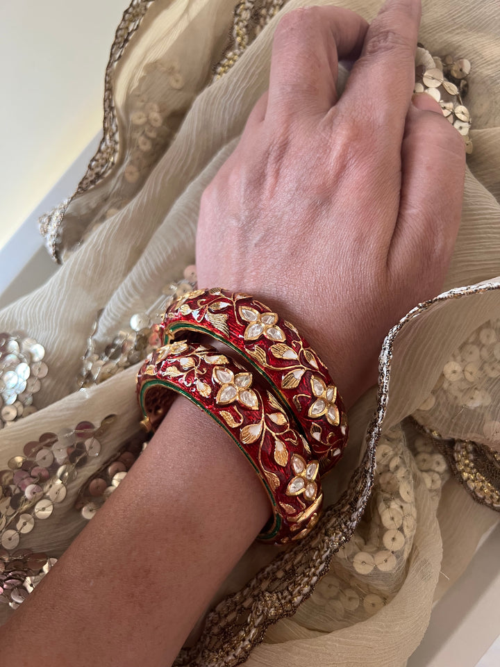 Exquisite Enamelled Kundan Kadas by SHIVKA – Premium Brass & Copper, Perfect for Weddings and Festivals