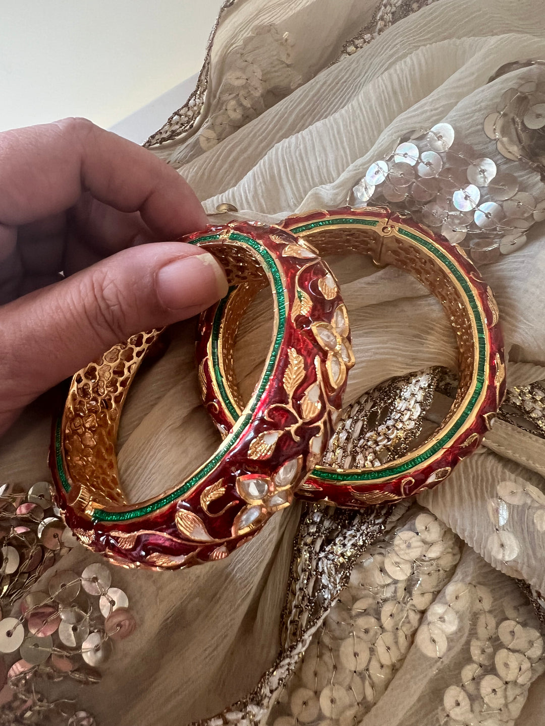 Exquisite Enamelled Kundan Kadas by SHIVKA – Premium Brass & Copper, Perfect for Weddings and Festivals