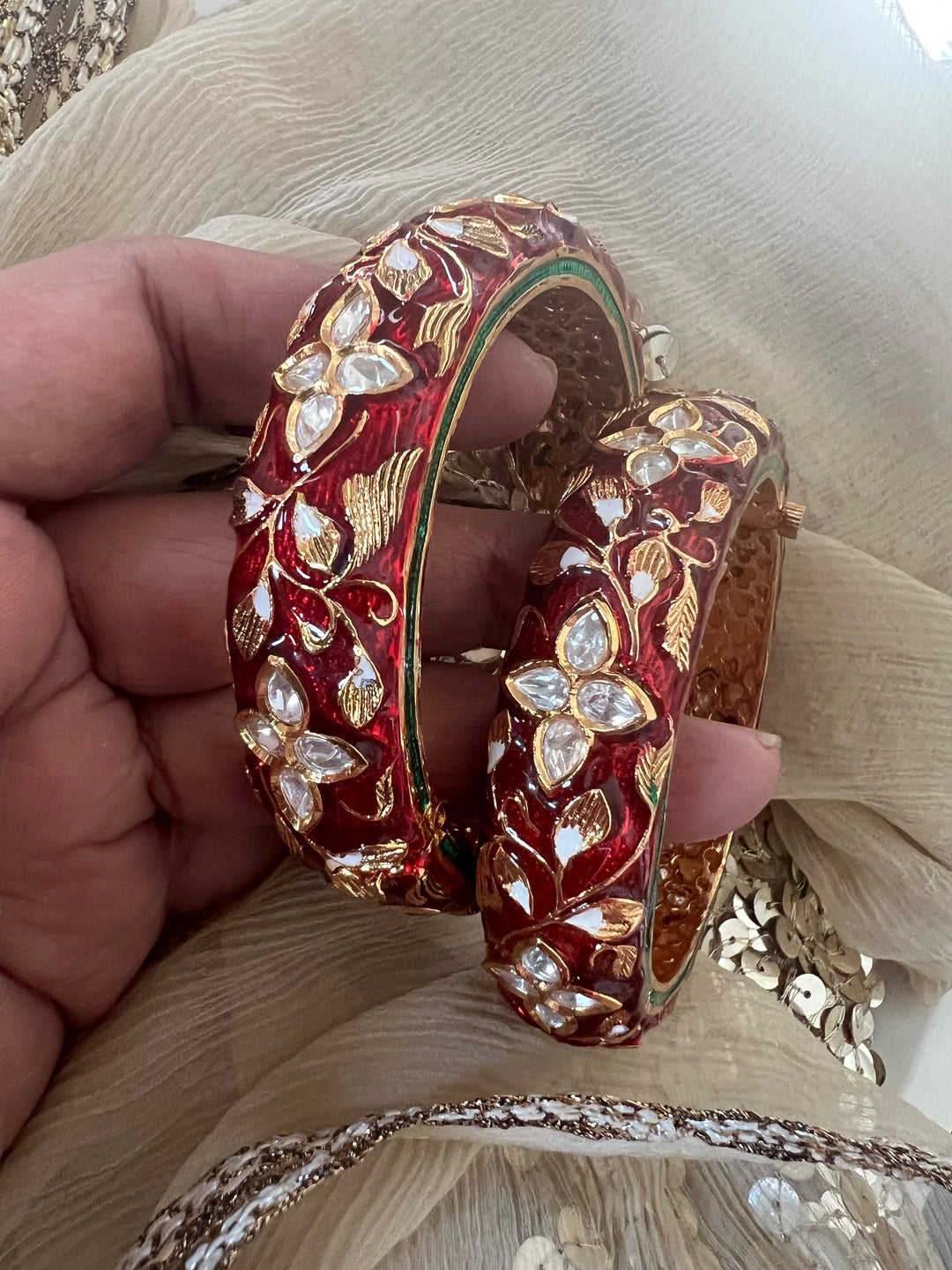 Exquisite Enamelled Kundan Kadas by SHIVKA – Premium Brass & Copper, Perfect for Weddings and Festivals