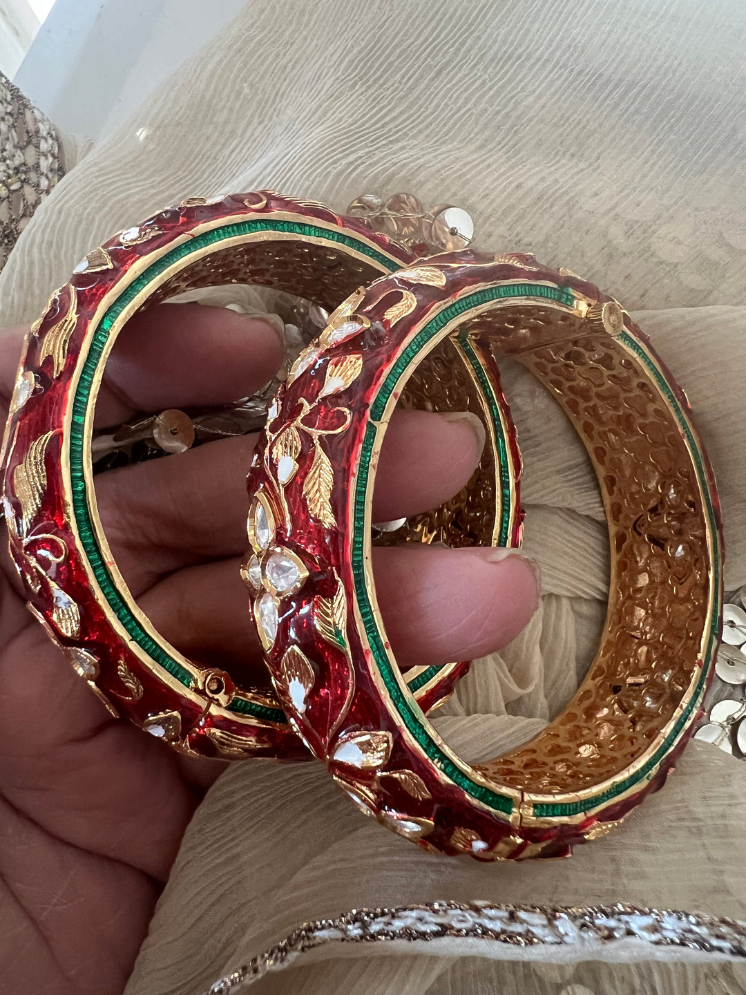 Exquisite Enamelled Kundan Kadas by SHIVKA – Premium Brass & Copper, Perfect for Weddings and Festivals