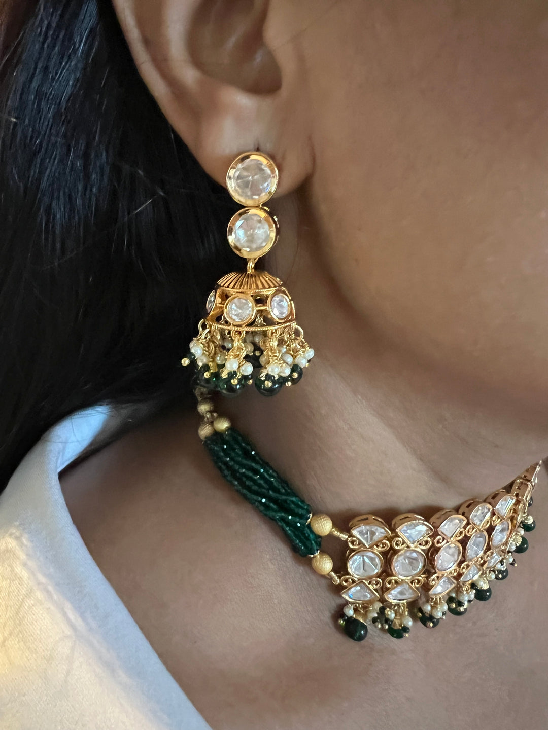 Elegant Kundan Choker with Jhumkas