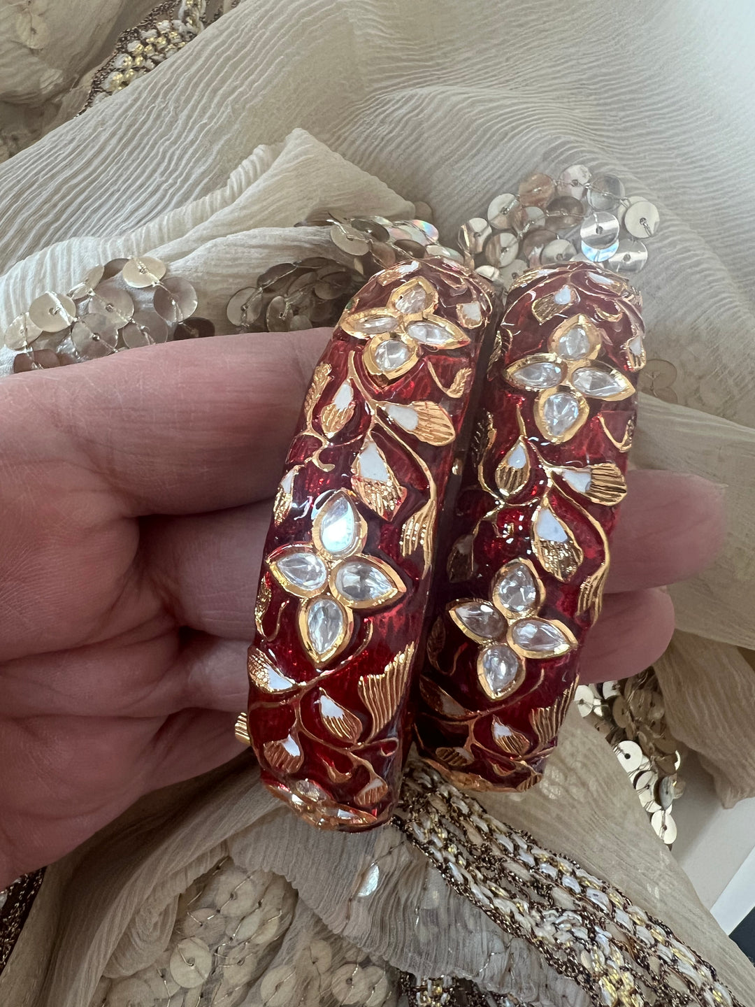 Exquisite Enamelled Kundan Kadas by SHIVKA – Premium Brass & Copper, Perfect for Weddings and Festivals