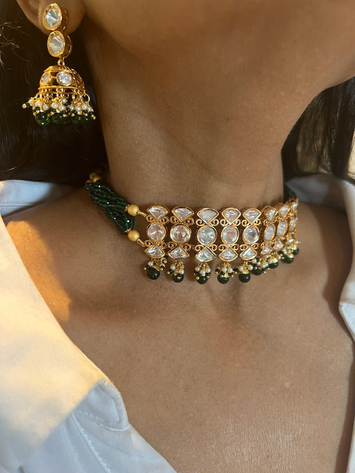 Elegant Kundan Choker with Jhumkas