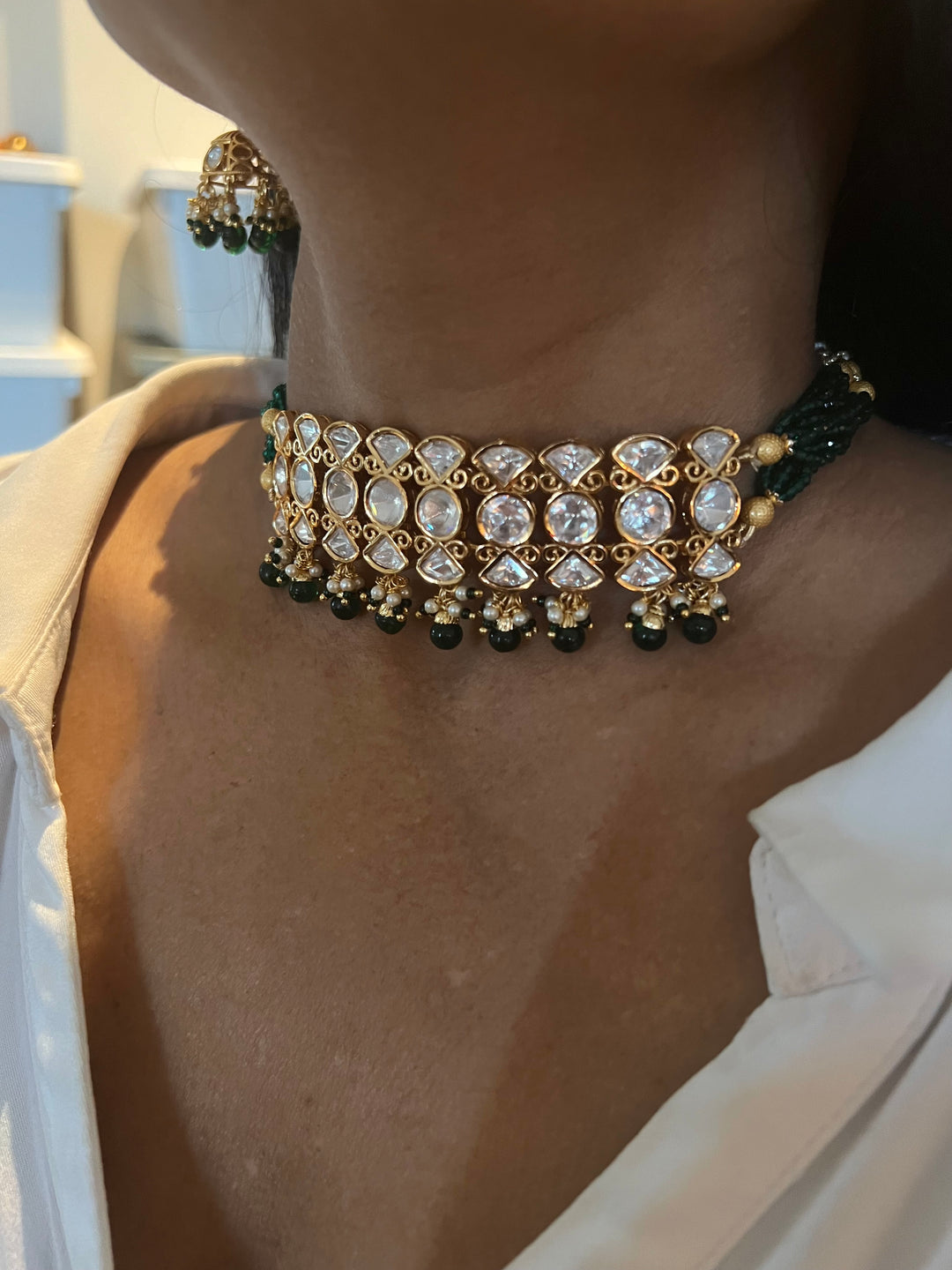 Elegant Kundan Choker with Jhumkas