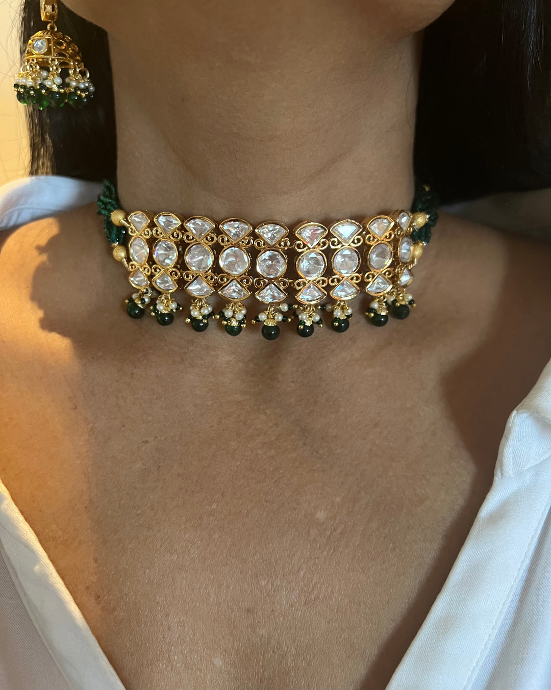 Elegant Kundan Choker with Jhumkas