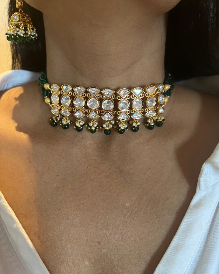 Elegant Kundan Choker with Jhumkas