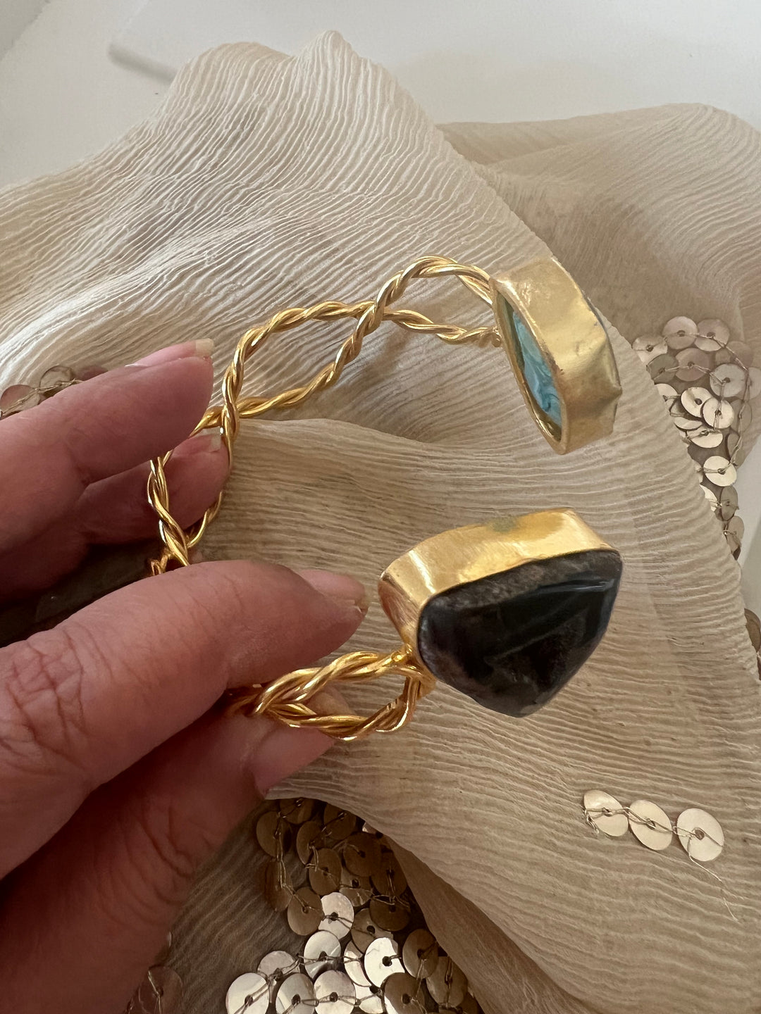 Beautiful Natural Raw Stone Open Cuff