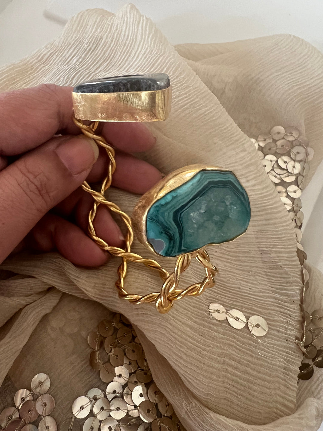 Beautiful Natural Raw Stone Open Cuff