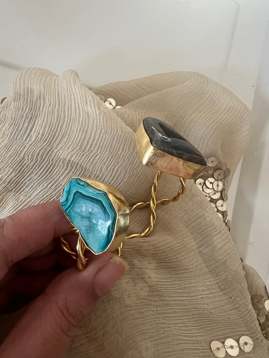 Beautiful Natural Raw Stone Open Cuff