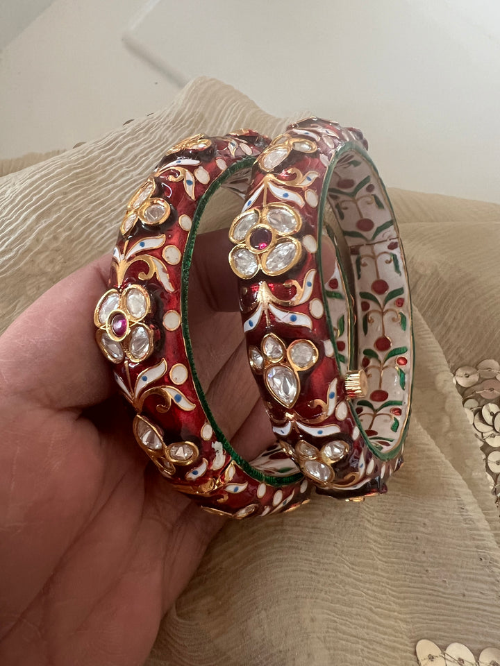 Exquisite Enamelled Kundan Kadas by SHIVKA – Premium Brass & Copper, Perfect for Weddings and Festivals