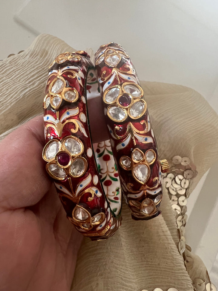 Exquisite Enamelled Kundan Kadas by SHIVKA – Premium Brass & Copper, Perfect for Weddings and Festivals