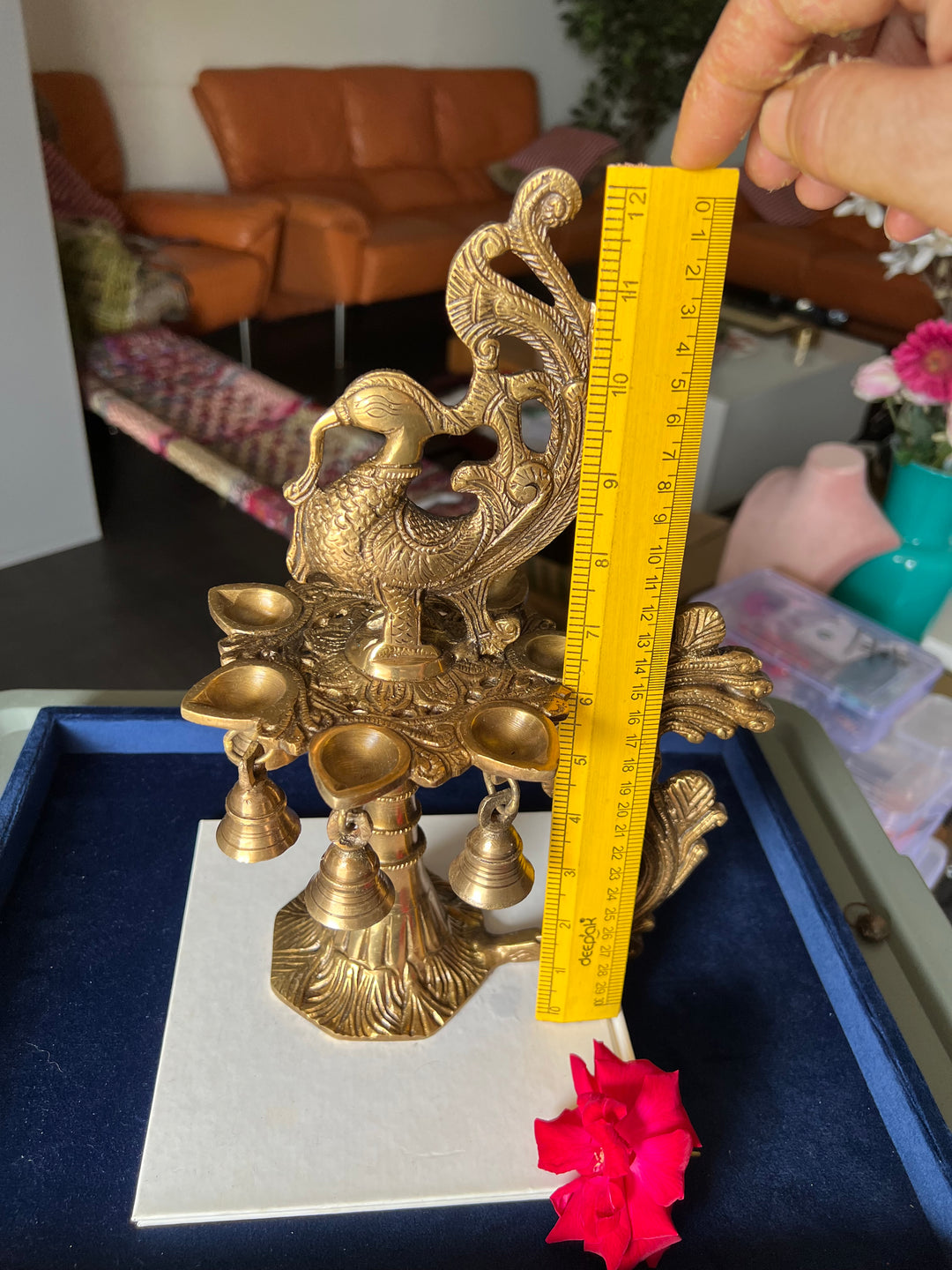 Antique Brass Peacock Bell with Diya - Ethereal Beauty and Illumination