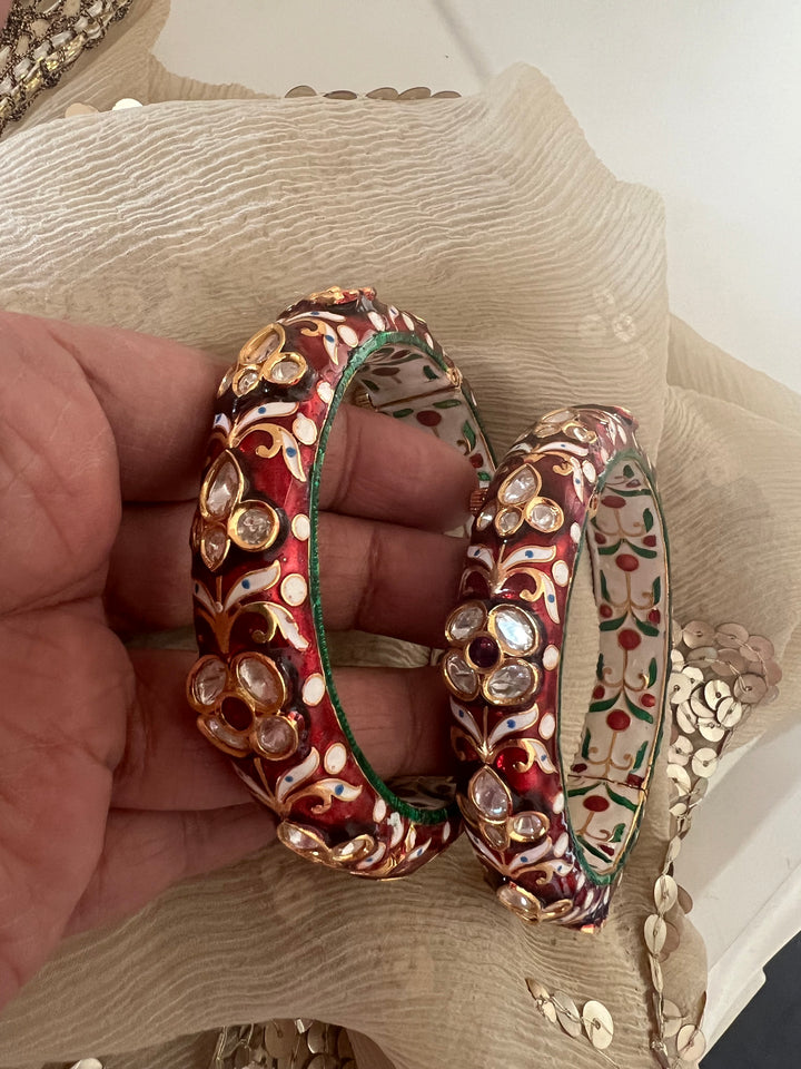 Exquisite Enamelled Kundan Kadas by SHIVKA – Premium Brass & Copper, Perfect for Weddings and Festivals