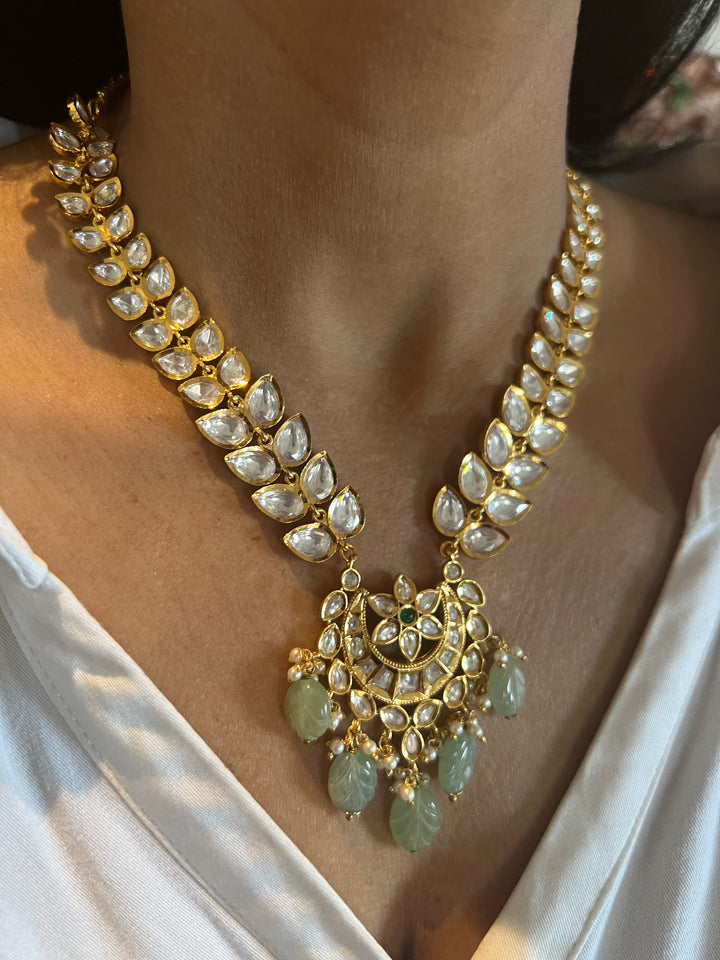 Scintillating Kundan Pendant Short Necklace with Jhumkas