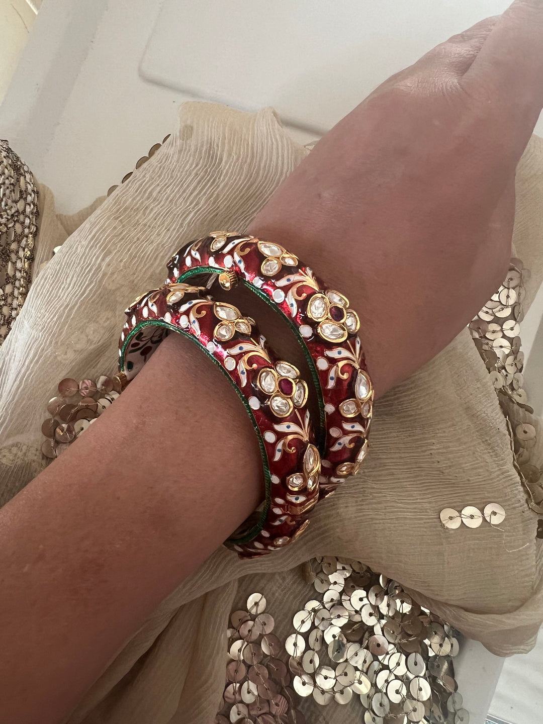 Exquisite Enamelled Kundan Kadas by SHIVKA – Premium Brass & Copper, Perfect for Weddings and Festivals