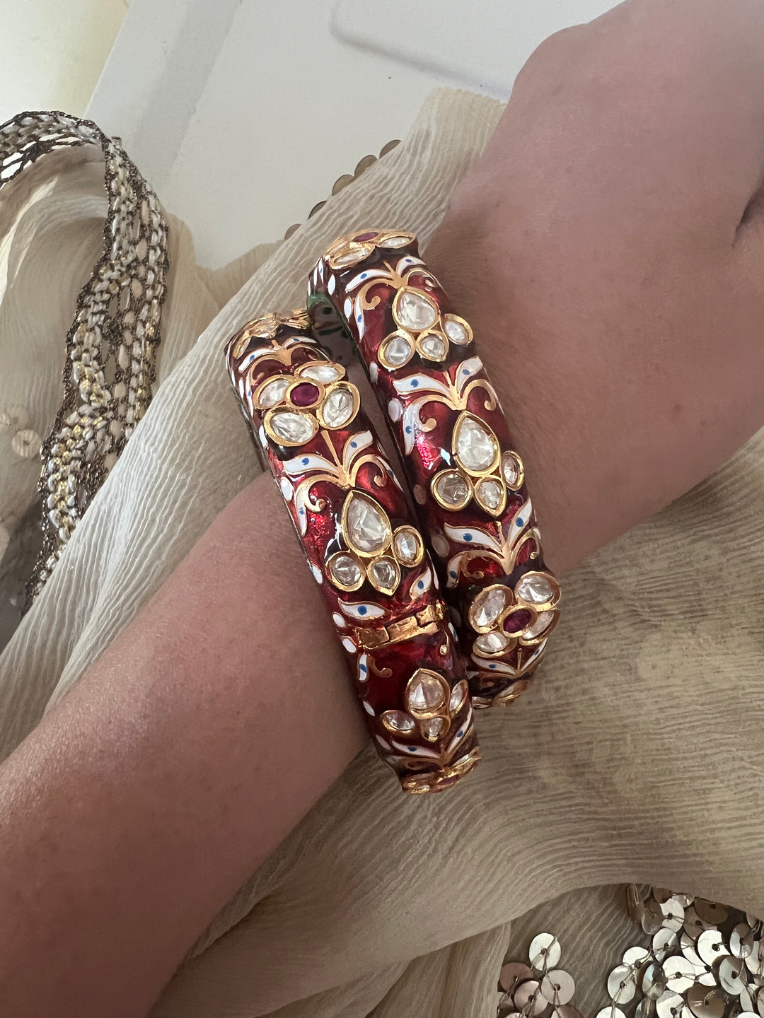 Exquisite Enamelled Kundan Kadas by SHIVKA – Premium Brass & Copper, Perfect for Weddings and Festivals