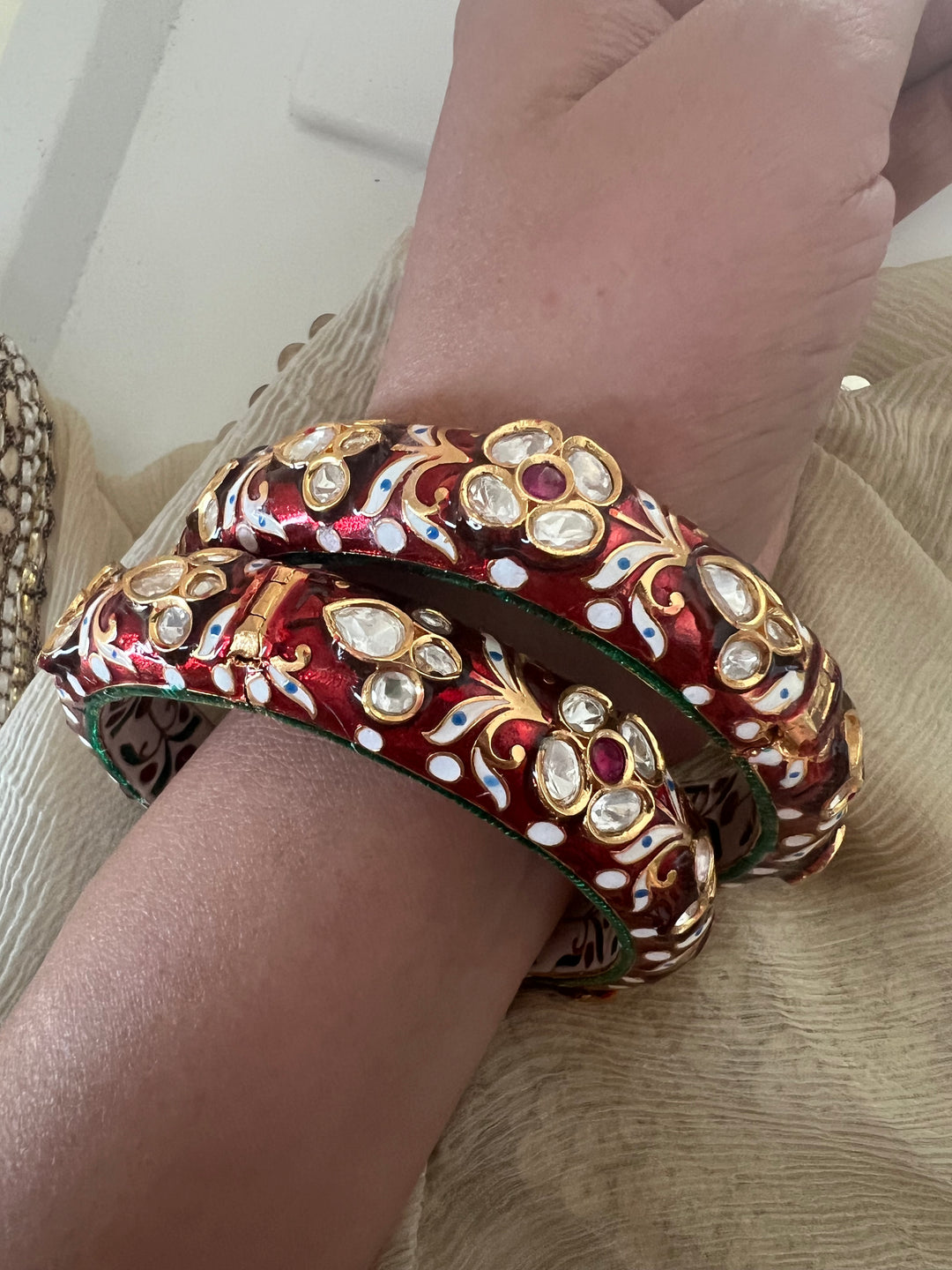 Exquisite Enamelled Kundan Kadas by SHIVKA – Premium Brass & Copper, Perfect for Weddings and Festivals