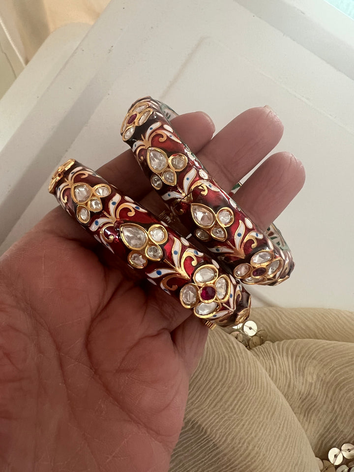 Exquisite Enamelled Kundan Kadas by SHIVKA – Premium Brass & Copper, Perfect for Weddings and Festivals