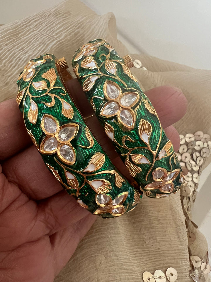 Exquisite Enamelled Kundan Kadas by SHIVKA – Premium Brass & Copper, Perfect for Weddings and Festivals