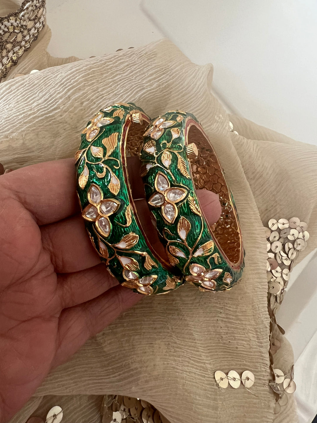 Exquisite Enamelled Kundan Kadas by SHIVKA – Premium Brass & Copper, Perfect for Weddings and Festivals
