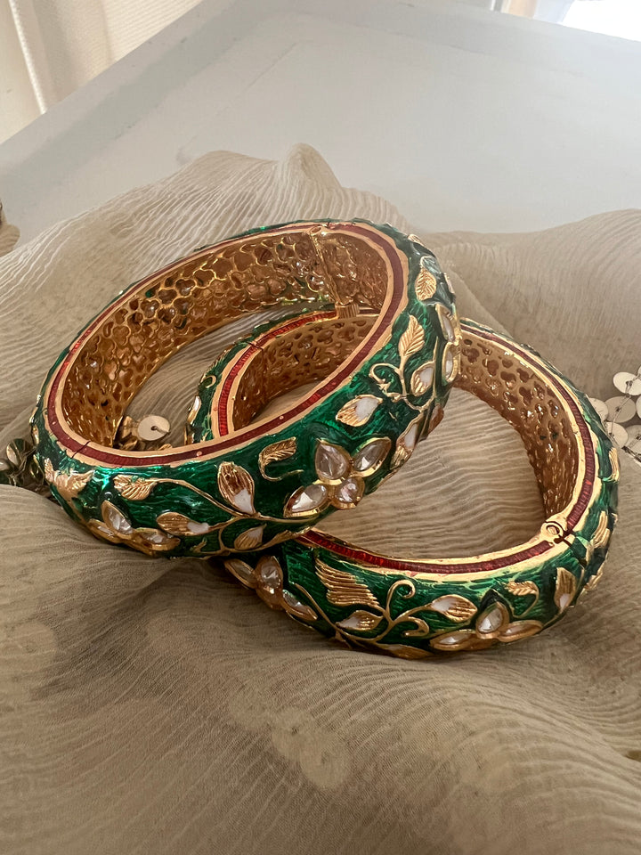 Exquisite Enamelled Kundan Kadas by SHIVKA – Premium Brass & Copper, Perfect for Weddings and Festivals