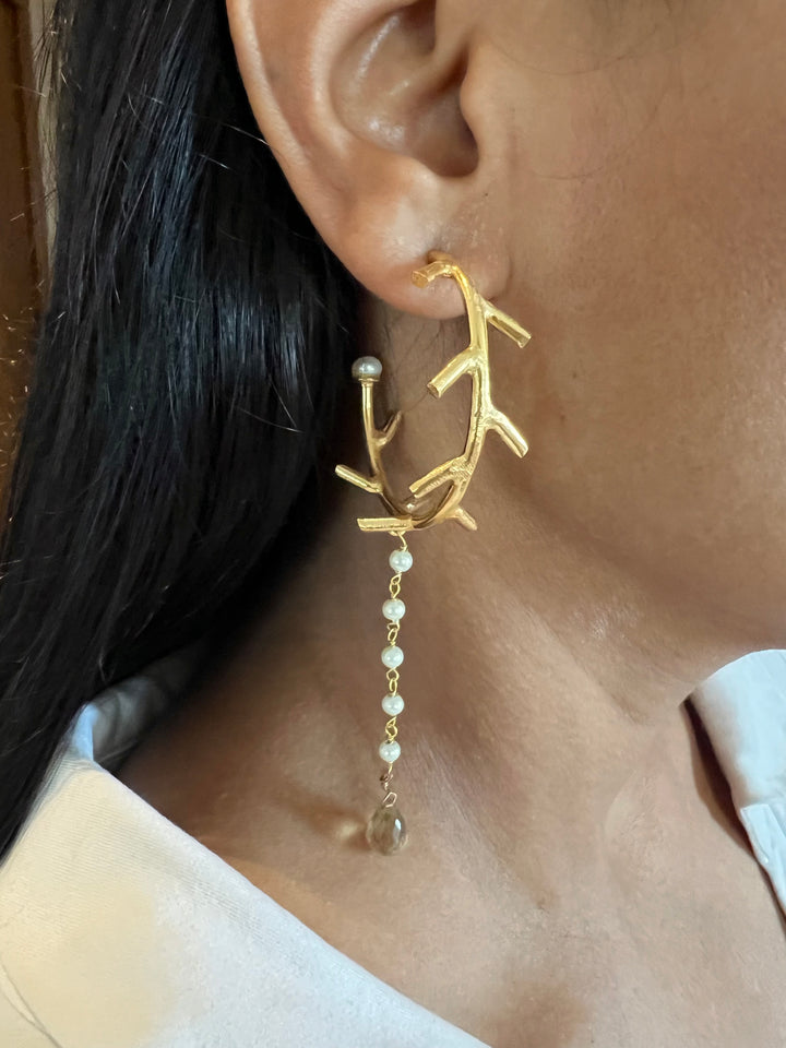 Pearl Drop Hoop Earrings