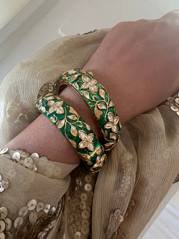 Exquisite Enamelled Kundan Kadas by SHIVKA – Premium Brass & Copper, Perfect for Weddings and Festivals