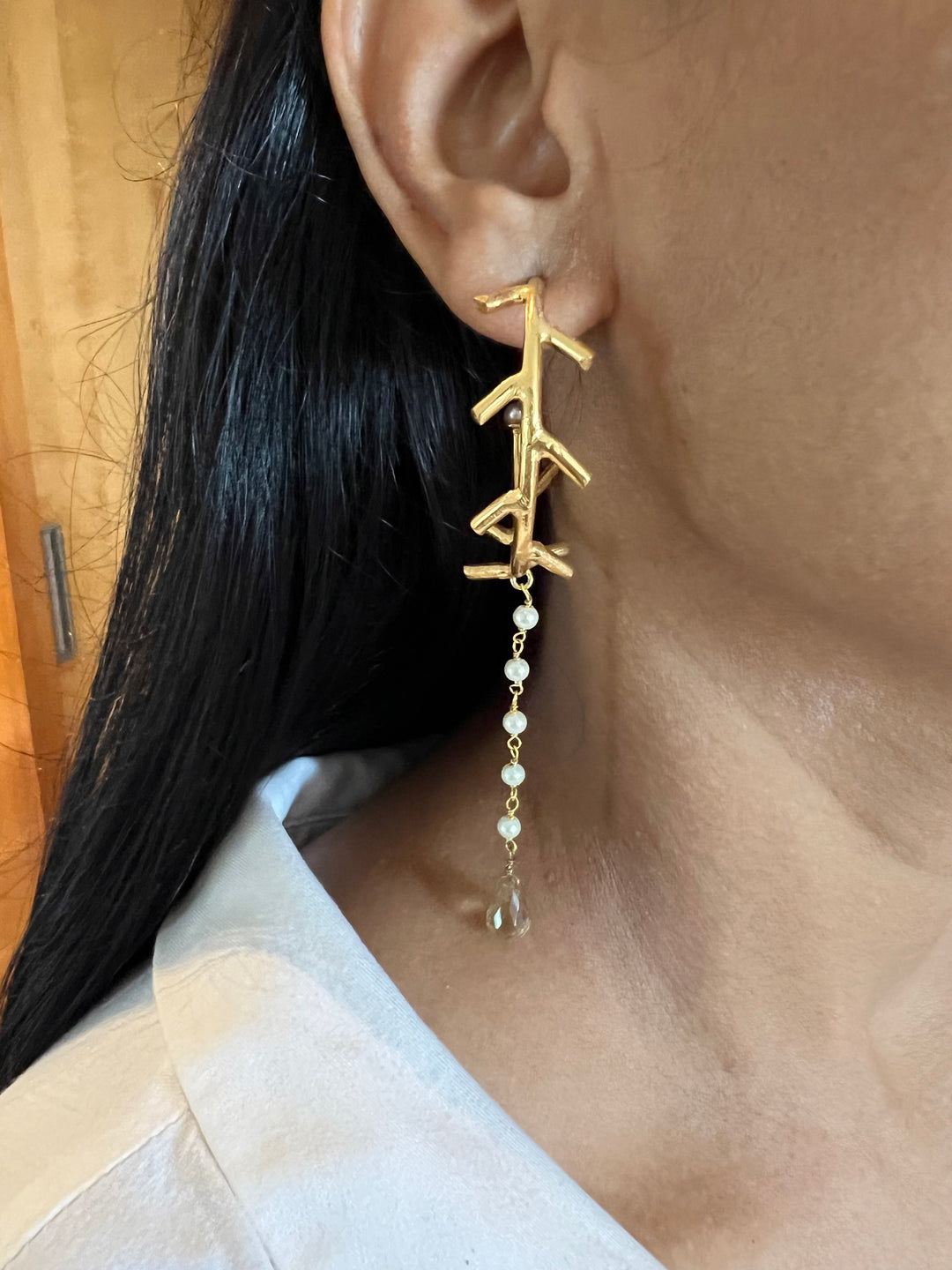 Pearl Drop Hoop Earrings