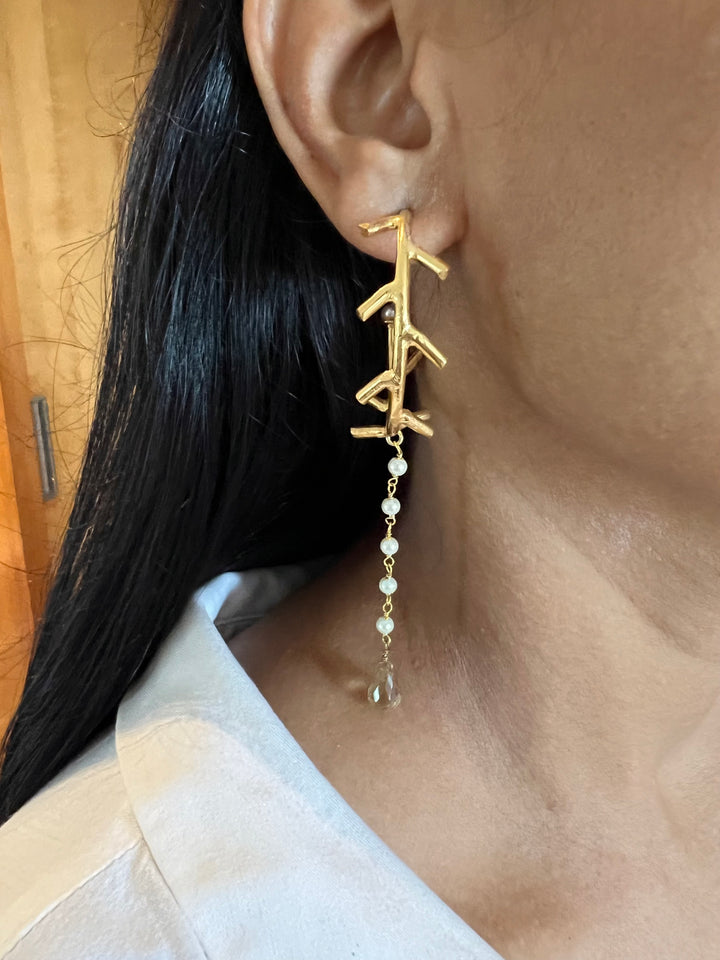 Pearl Drop Hoop Earrings