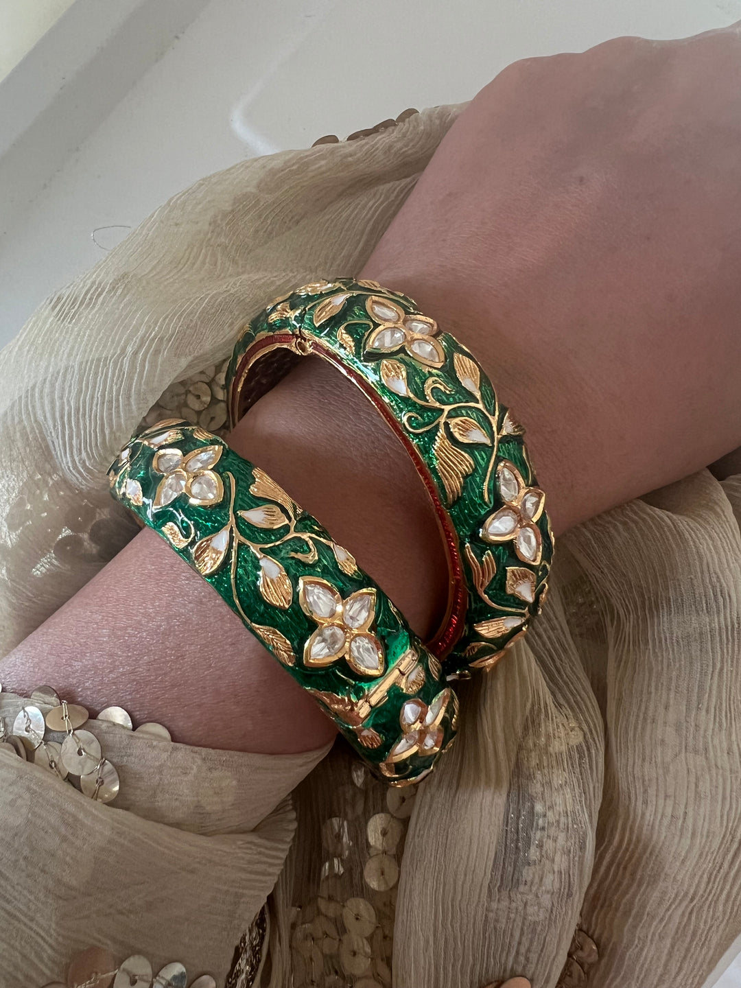 Exquisite Enamelled Kundan Kadas by SHIVKA – Premium Brass & Copper, Perfect for Weddings and Festivals