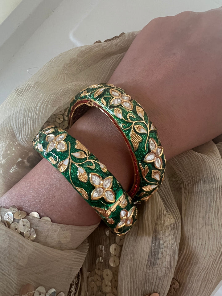 Exquisite Enamelled Kundan Kadas by SHIVKA – Premium Brass & Copper, Perfect for Weddings and Festivals